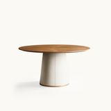 Mid-Century Modern Round Dining Table 59.05" with Upholstered Pedestal Base