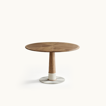 Modern Round Walnut Dining Table 47.2" with Metal Pedestal Base