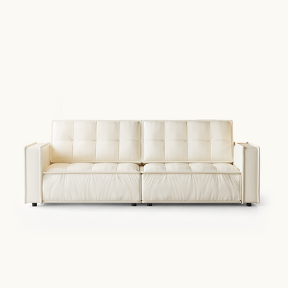 Modern Faux Leather Sofa 95.2" with Biscuit Tufting & Solid Larch Wood Frame
