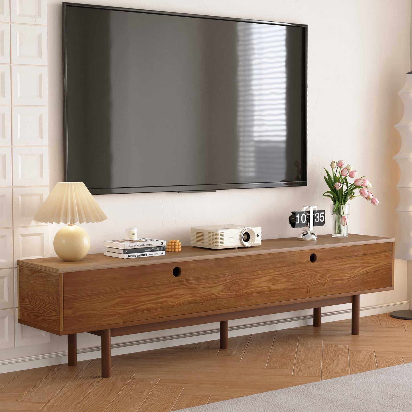 TV Stand FDDSG2200 Mid-Century Modern Cable Management 4-Door 86.6"