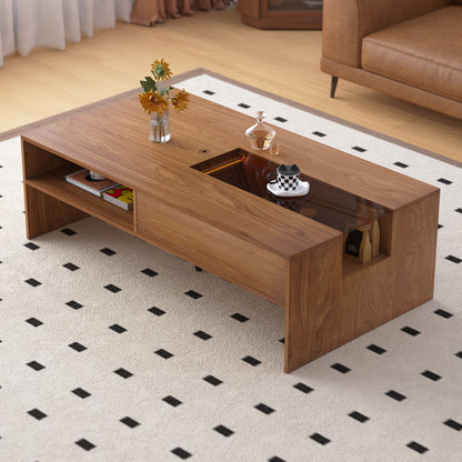 Coffee Table YKLCJ-001 Mid-Century Modern LED Lights Spacious Storage 51.18"