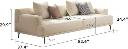 82.6" Beige Modern Sofa, Fabric Upholstery with Wood Frame, Minimalist Couch for Living Room and Apartment