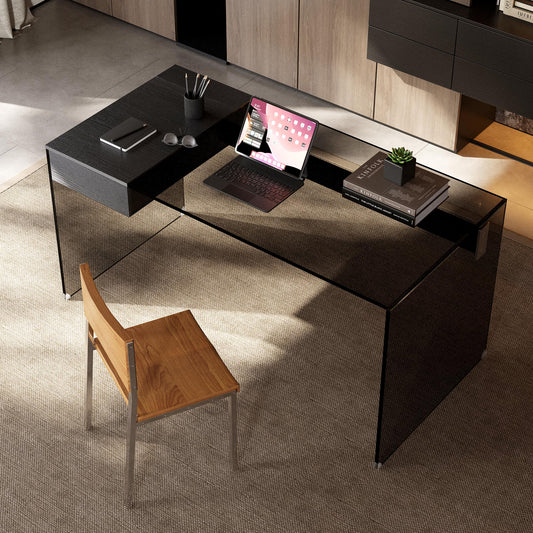 Desk MGBLSZ002 Modern Tempered Glass Generous Tabletop Space 53.14"