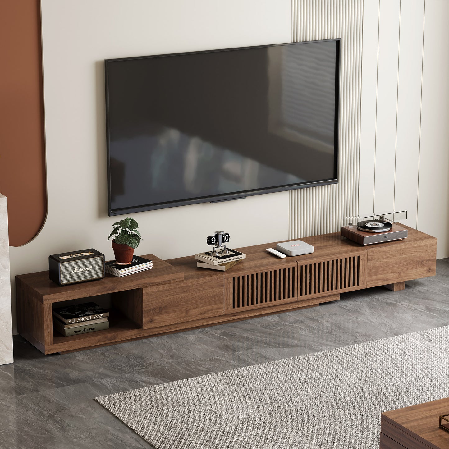 TV Stand LSDSG2M Mid-Century Modern Cable Management Scalable Design 78.54"-103"