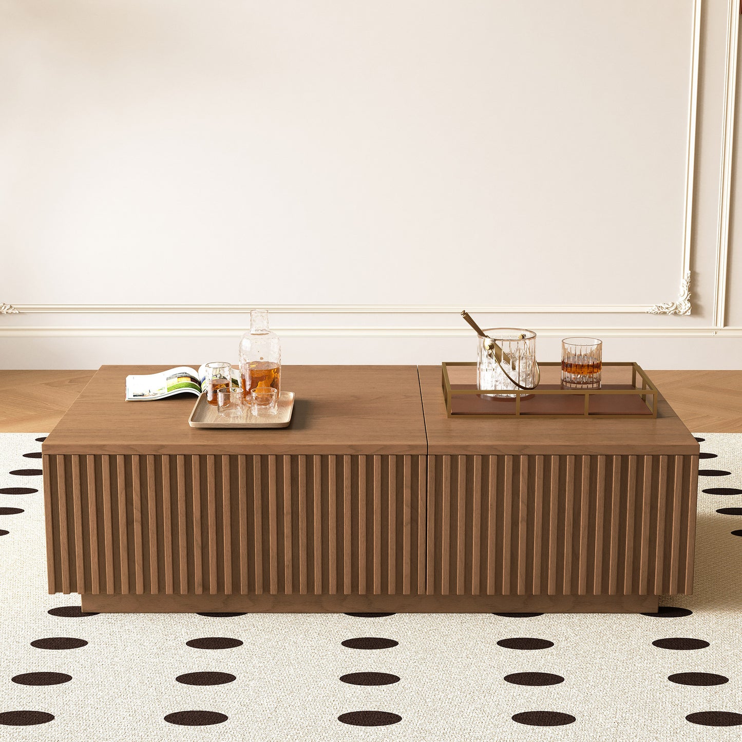 Coffee Table GPJCJ725 Mid-Century Modern Lift-Top Desk Smooth-Glide Drawers 51.1"