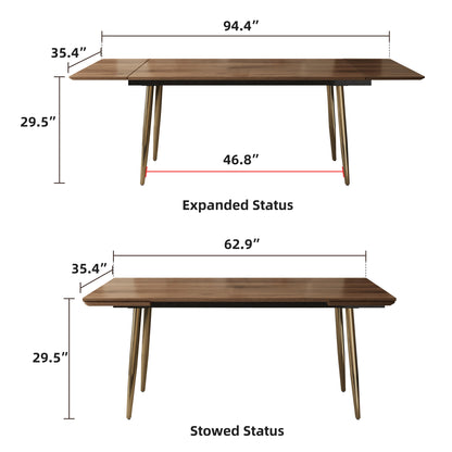 Dining Table XNSH1055 Mid-Century Modern Walnut Wood Extendable 62.9" to 94.4"