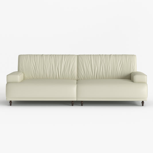 Mid-century modern style leather upholstered sofa, three-seater sofa for living room