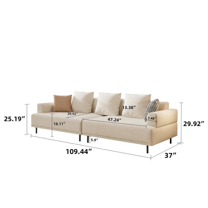 109.4"W Beige 4-Seat Sectional Sofa – Cotton-Linen Fabric Couch with Metal Legs for Living Room or Apartment