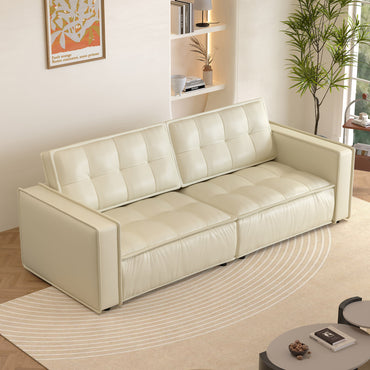 Comfortable White Leather Sofa for Living Room, 95.2" Length
