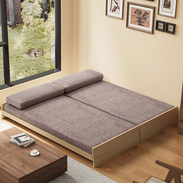 Gray Fabric Upholstered Sofa Bed with Wooden Frame, Stylish and Comfortable, Ideal for Living Room and Guest Room