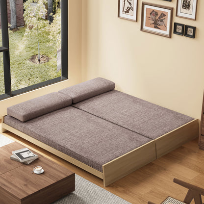 Gray Fabric Upholstered Sofa Bed with Wooden Frame, Stylish and Comfortable, Ideal for Living Room and Guest Room