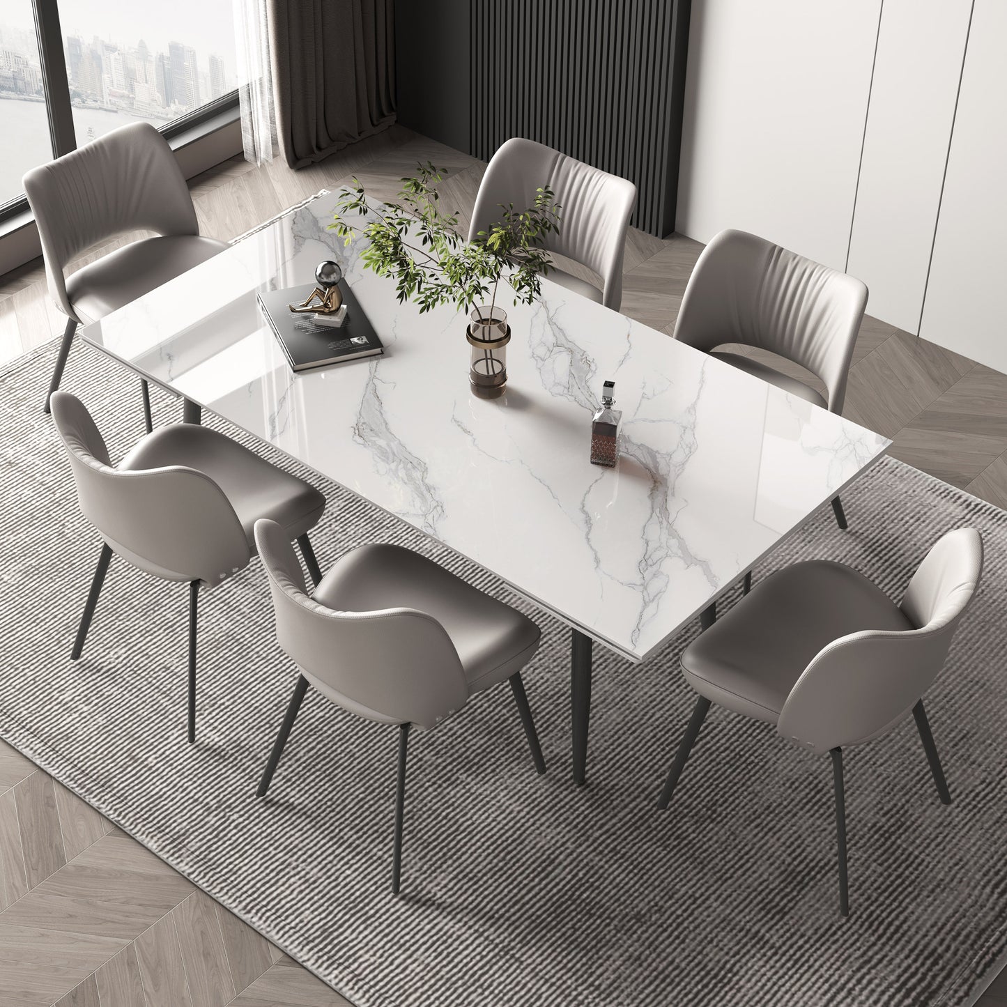 Dining Table WNSH1868 Modern Can Seat 6-10 People Extendable 62.9" to 94.4"