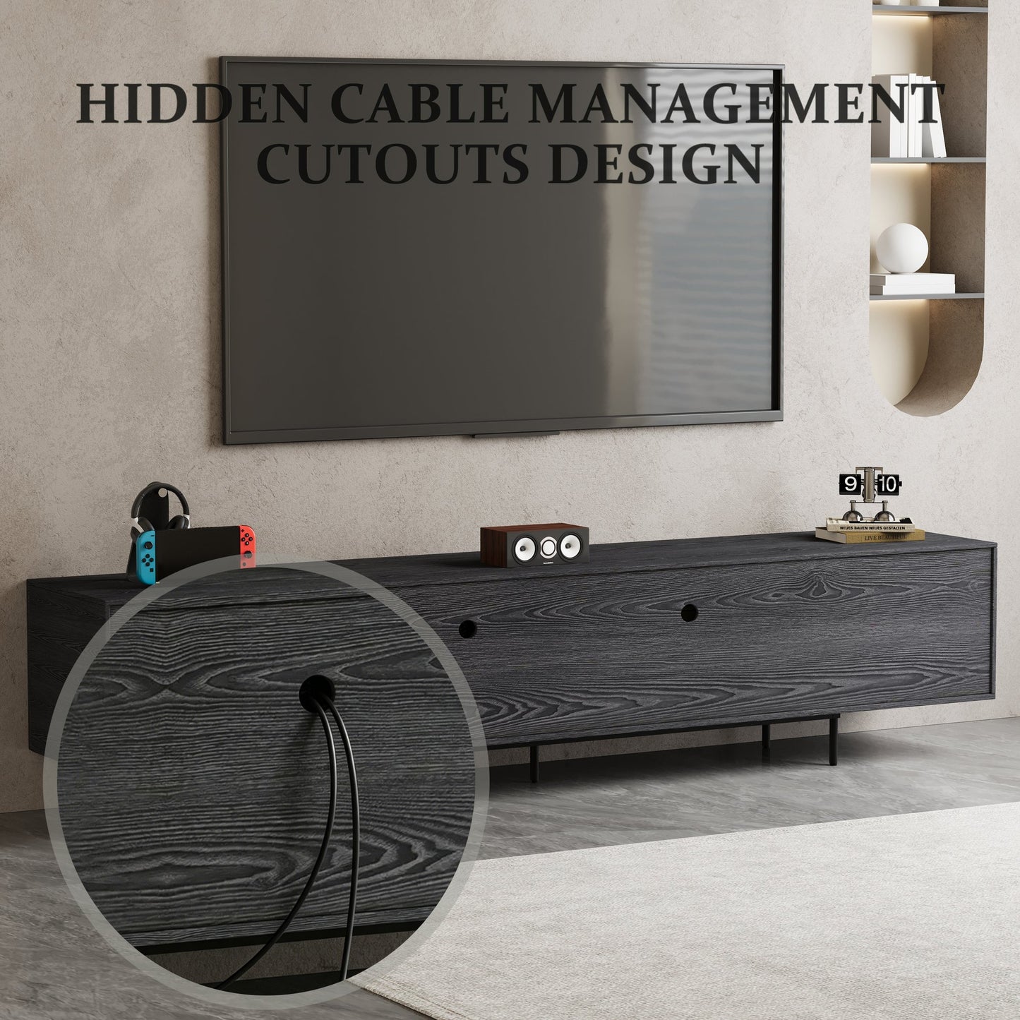 Mid-Century TV Stand with Hidden Storage for 32-100” TVs