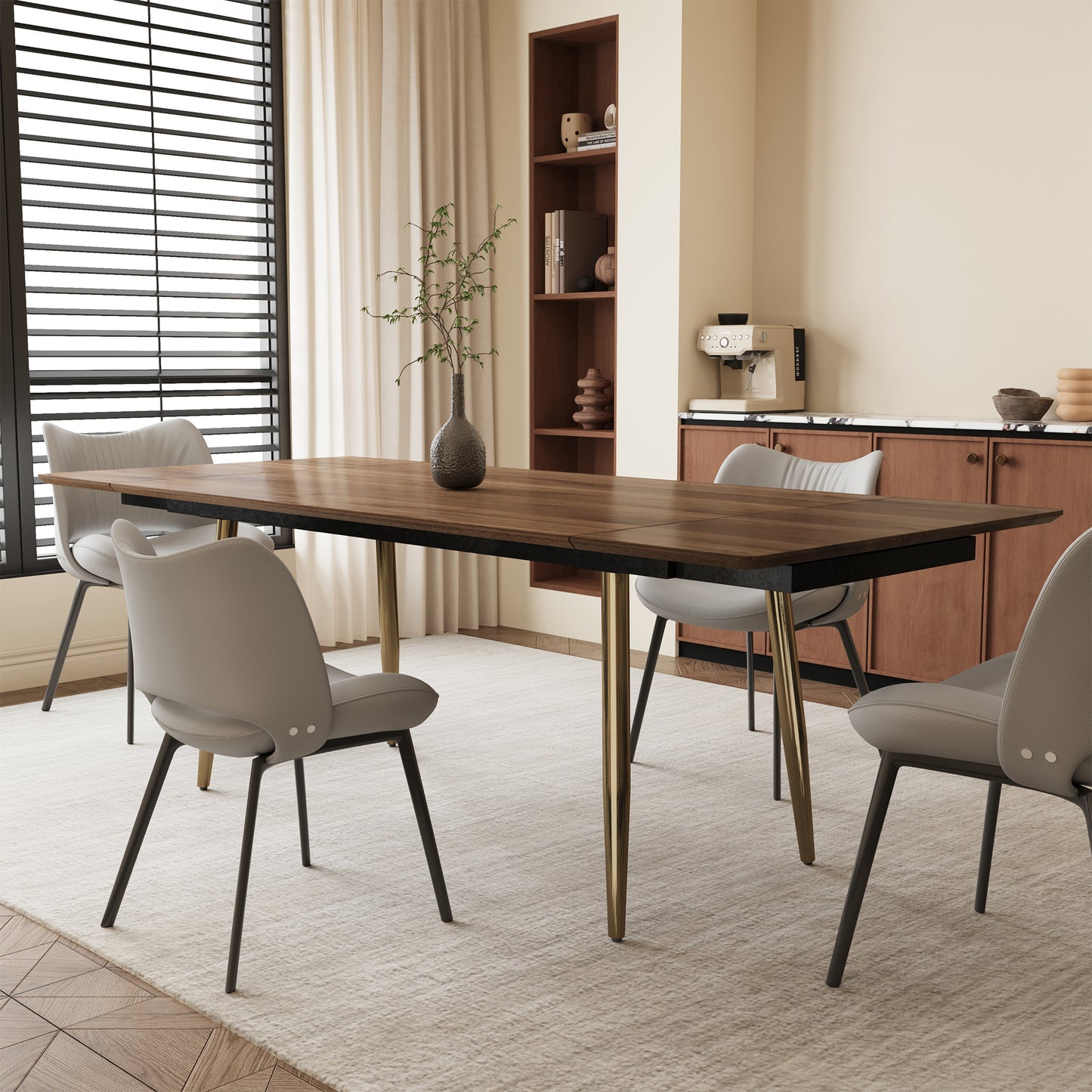 Dining Table XNSH1055 Mid-Century Modern Walnut Wood Extendable 62.9" to 94.4"