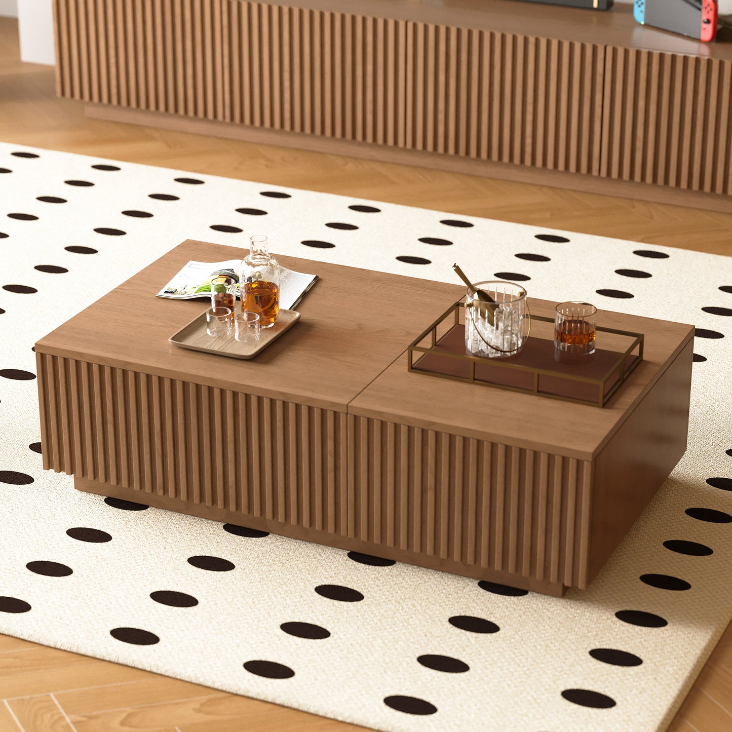 Coffee Table GPJCJ725 Mid-Century Modern Lift-Top Desk Smooth-Glide Drawers 51.1"