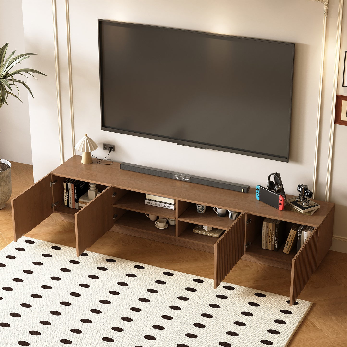 TV Stand GPJTV0725 Mid-Century Modern Adjustable Shelves Cable Management 86.61"