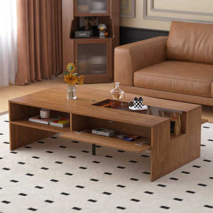 Coffee Table YKLCJ-001 Mid-Century Modern LED Lights Spacious Storage 51.18"