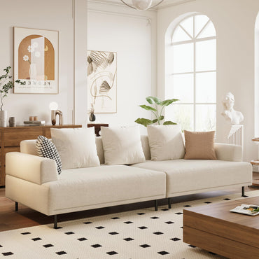 109.4"W Beige 4-Seat Sectional Sofa – Cotton-Linen Fabric Couch with Metal Legs for Living Room or Apartment