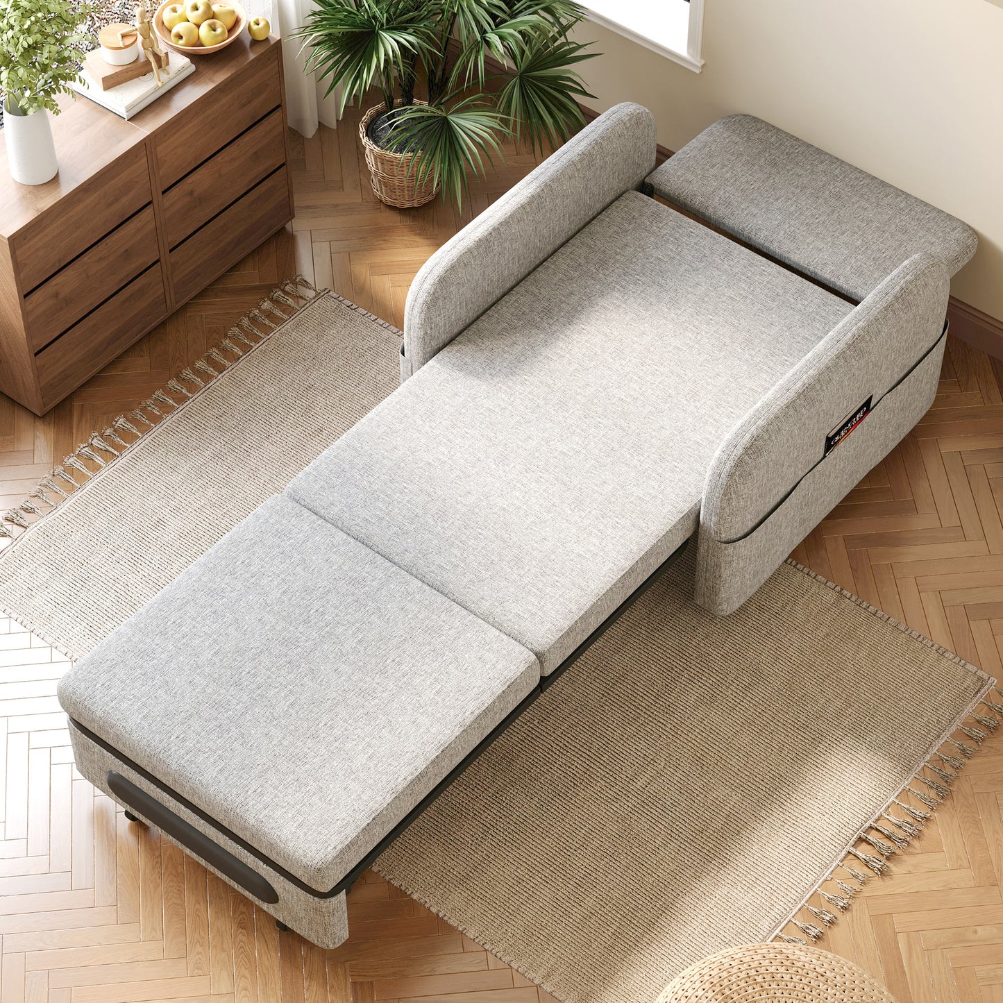 Folding sofa bed suitable for small spaces - gray/white single Japanese-style sofa bed with folding bed function, ideal for RV and studio apartments
