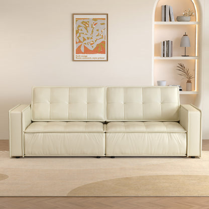 Comfortable White Leather Sofa for Living Room, 95.2" Length