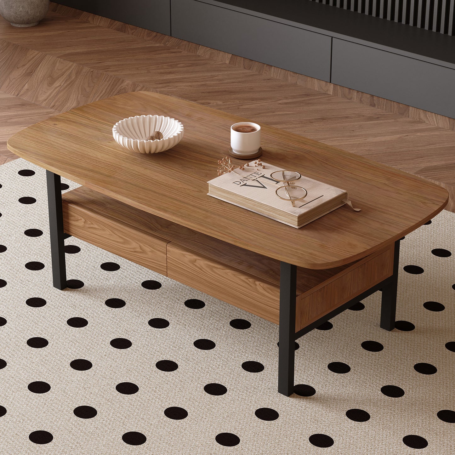 Coffee Table YSCJ680 Mid-Century Modern Spacious Storage 47.2"