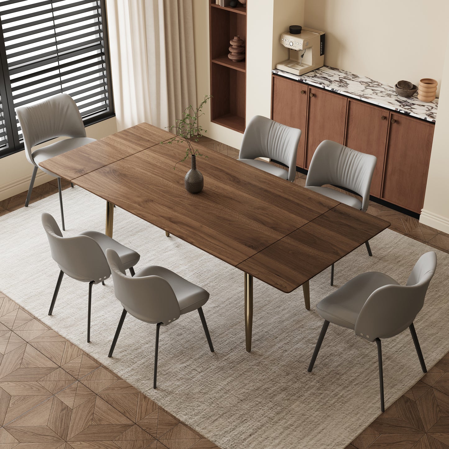 Dining Table XNSH1055 Mid-Century Modern Walnut Wood Extendable 62.9" to 94.4"