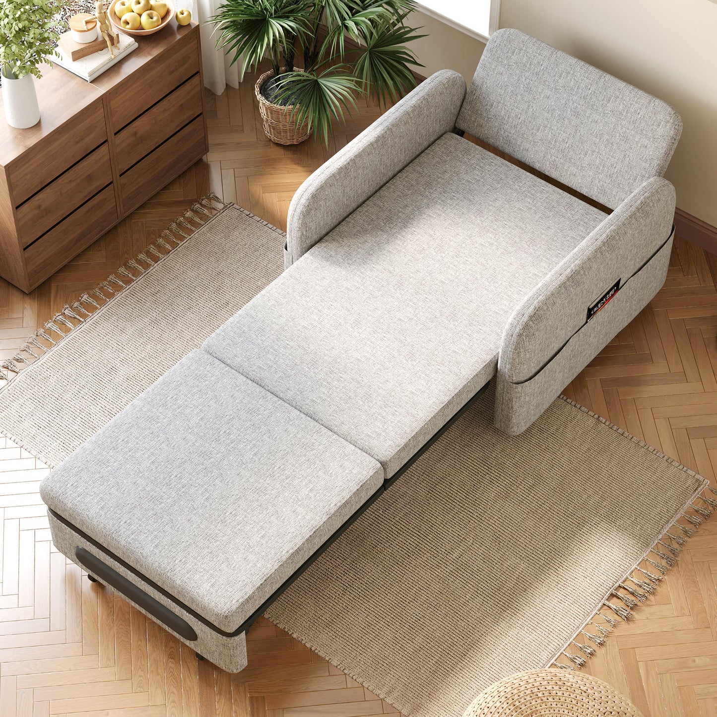 Folding sofa bed suitable for small spaces - gray/white single Japanese-style sofa bed with folding bed function, ideal for RV and studio apartments