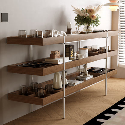 Multi-Level Storage Shelf with Spacious Compartments and Metal Frame, Ideal for Organizing Living Room, Office, or Bedroom
