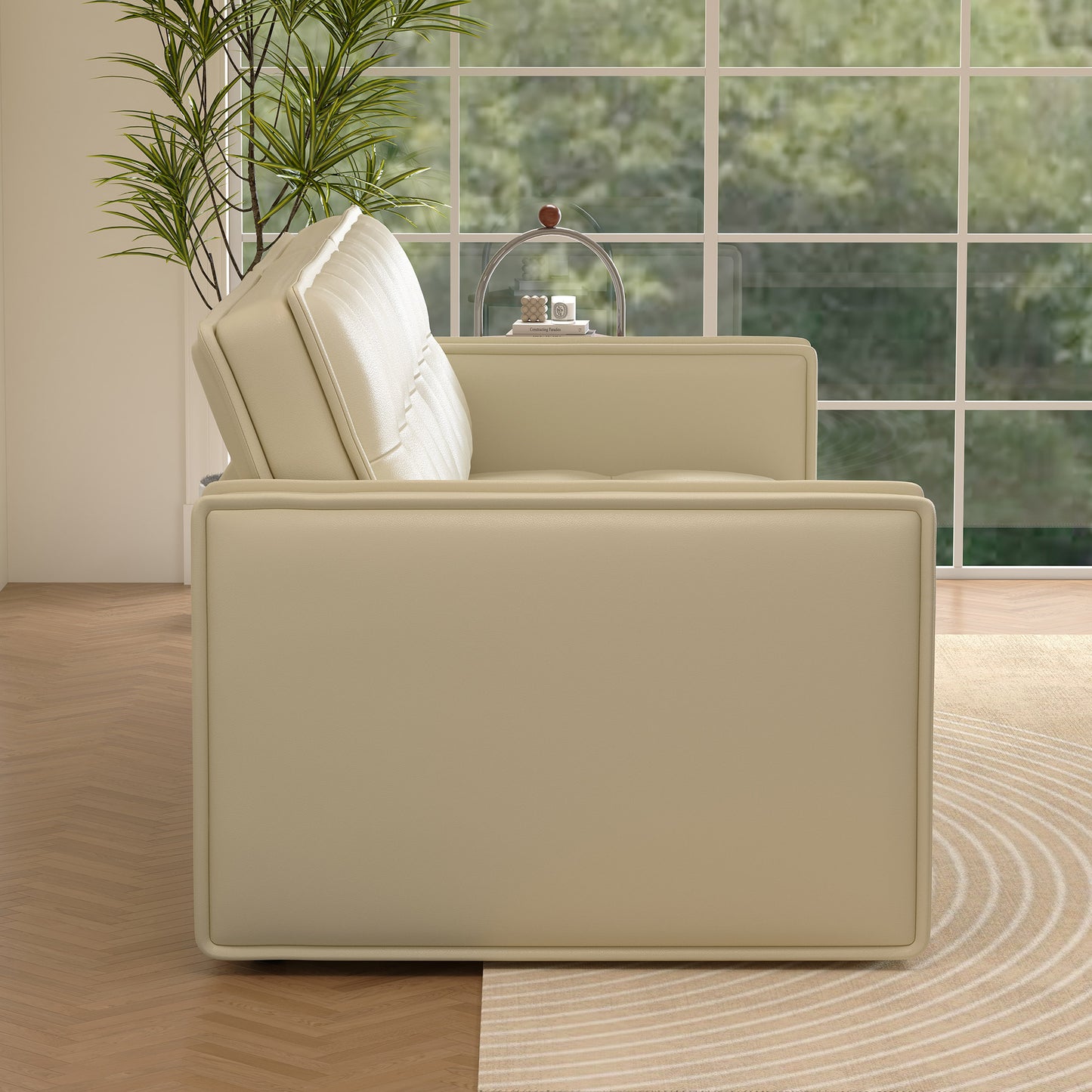 Comfortable White Leather Sofa for Living Room, 95.2" Length