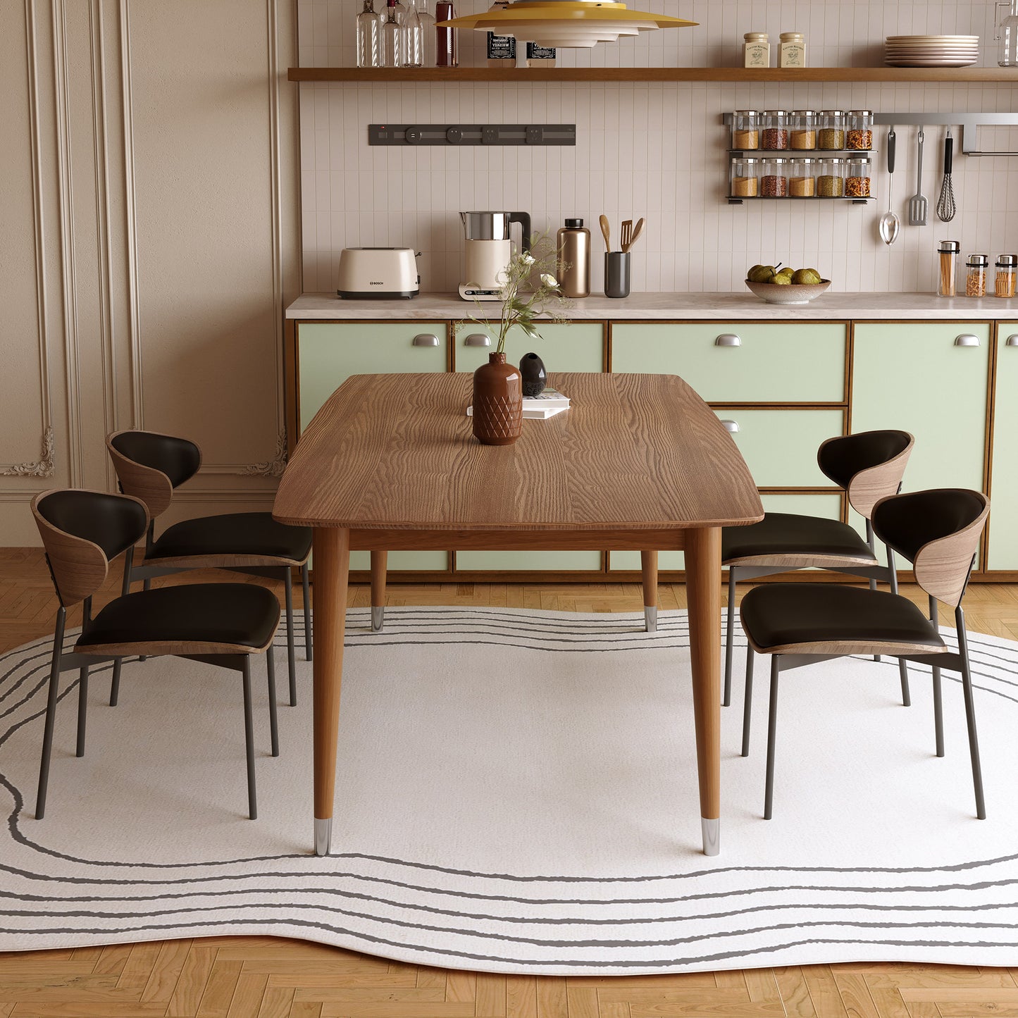 Dining Table MDCZ1600  Mid-Century Modern Laminated Solid Wood  62.9"