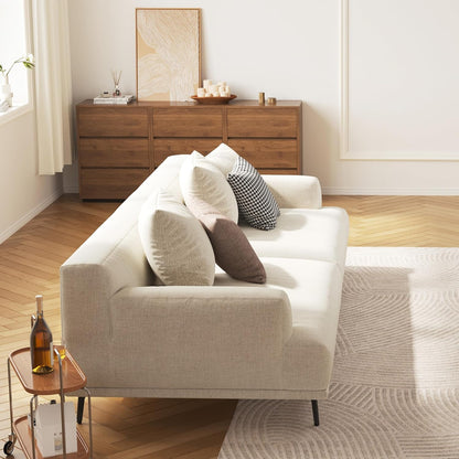 82.6" Beige Modern Sofa, Fabric Upholstery with Wood Frame, Minimalist Couch for Living Room and Apartment