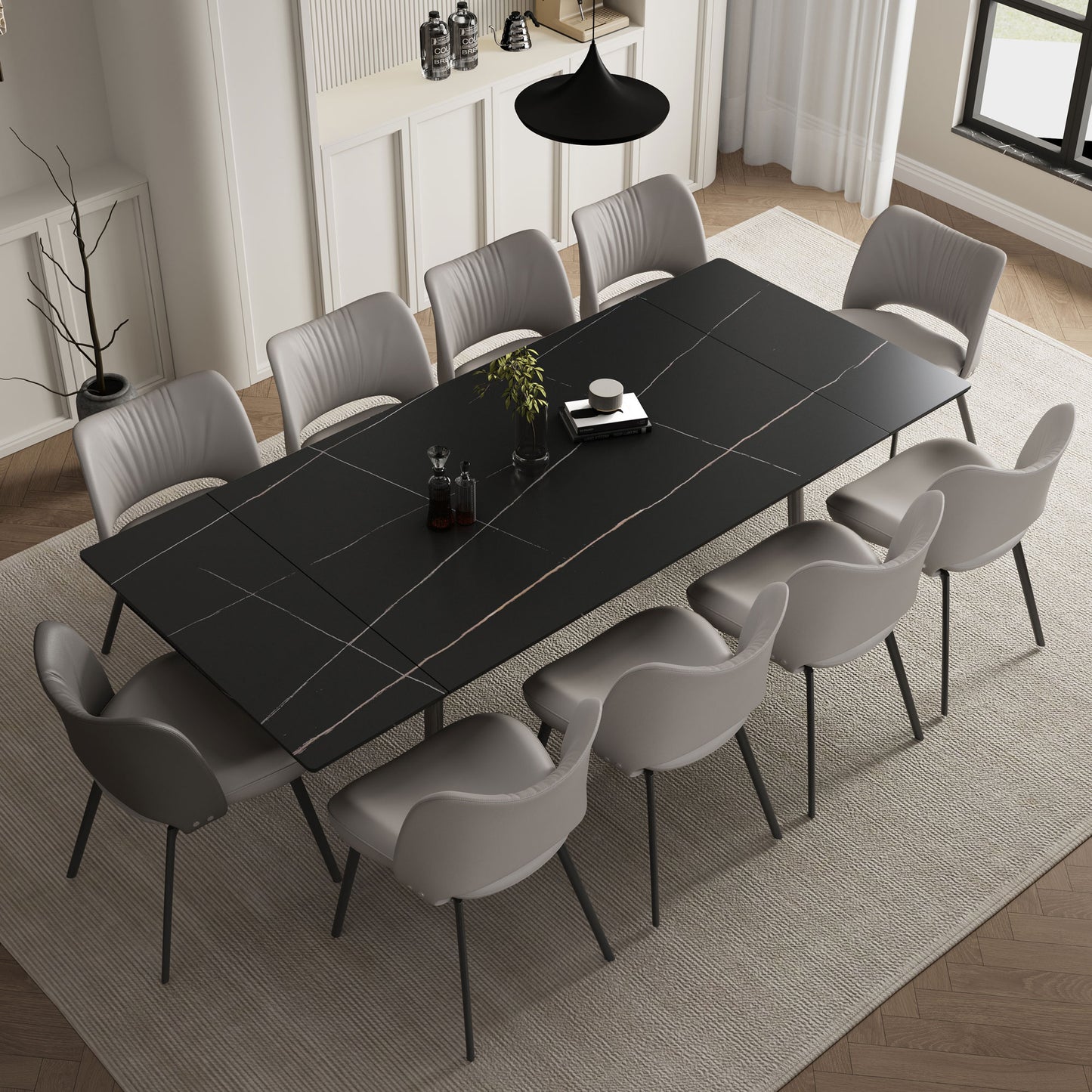 Dining Table WNSH1868 Modern Can Seat 6-10 People Extendable 62.9" to 94.4"