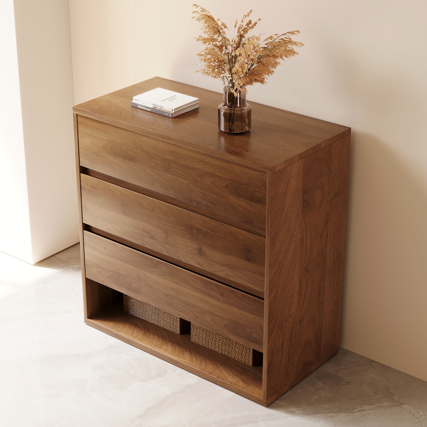 Cabinet CWG599B2 Mid-Century Modern with 3 Drawers Easy-Access Storage 29.52"