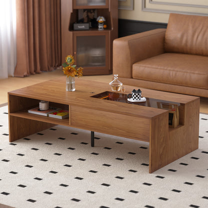 Coffee Table YKLCJ-001 Mid-Century Modern LED Lights Spacious Storage 51.18"