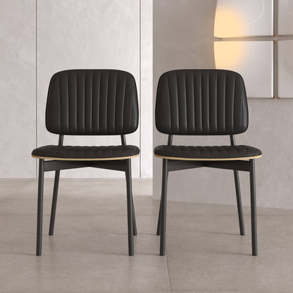 Set of 2 Modern Dining Chairs with Black Leather Seats and Metal Legs, Stylish and Comfortable for Home or Office