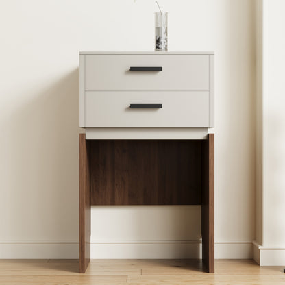 Compact 3-in-1 Vanity Set with 3 Drawers, Cushioned Stool, and Flip-Top Mirror, Walnut & Light Grey, 19.7" for Bedroom, Living Room, Office