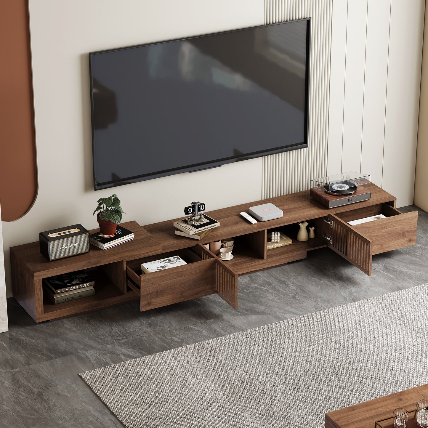 TV Stand LSDSG2M Mid-Century Modern Cable Management Scalable Design 78.54"-103"