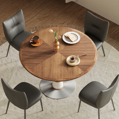Dining Table XNSH1666 Modern Round Walnut Wood Metal Base 47.2"