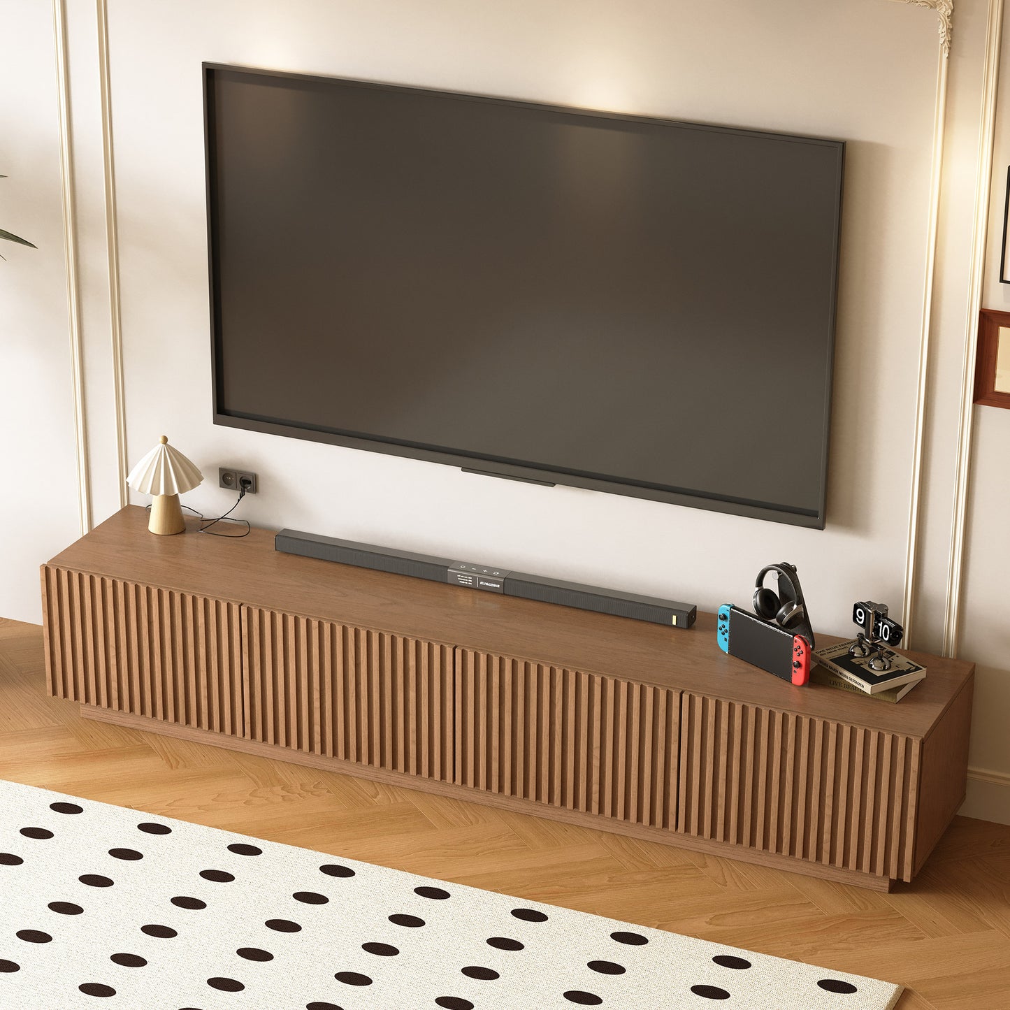 TV Stand GPJTV0725 Mid-Century Modern Adjustable Shelves Cable Management 86.61"