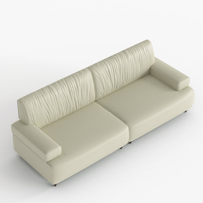 Mid-century modern style leather upholstered sofa, three-seater sofa for living room