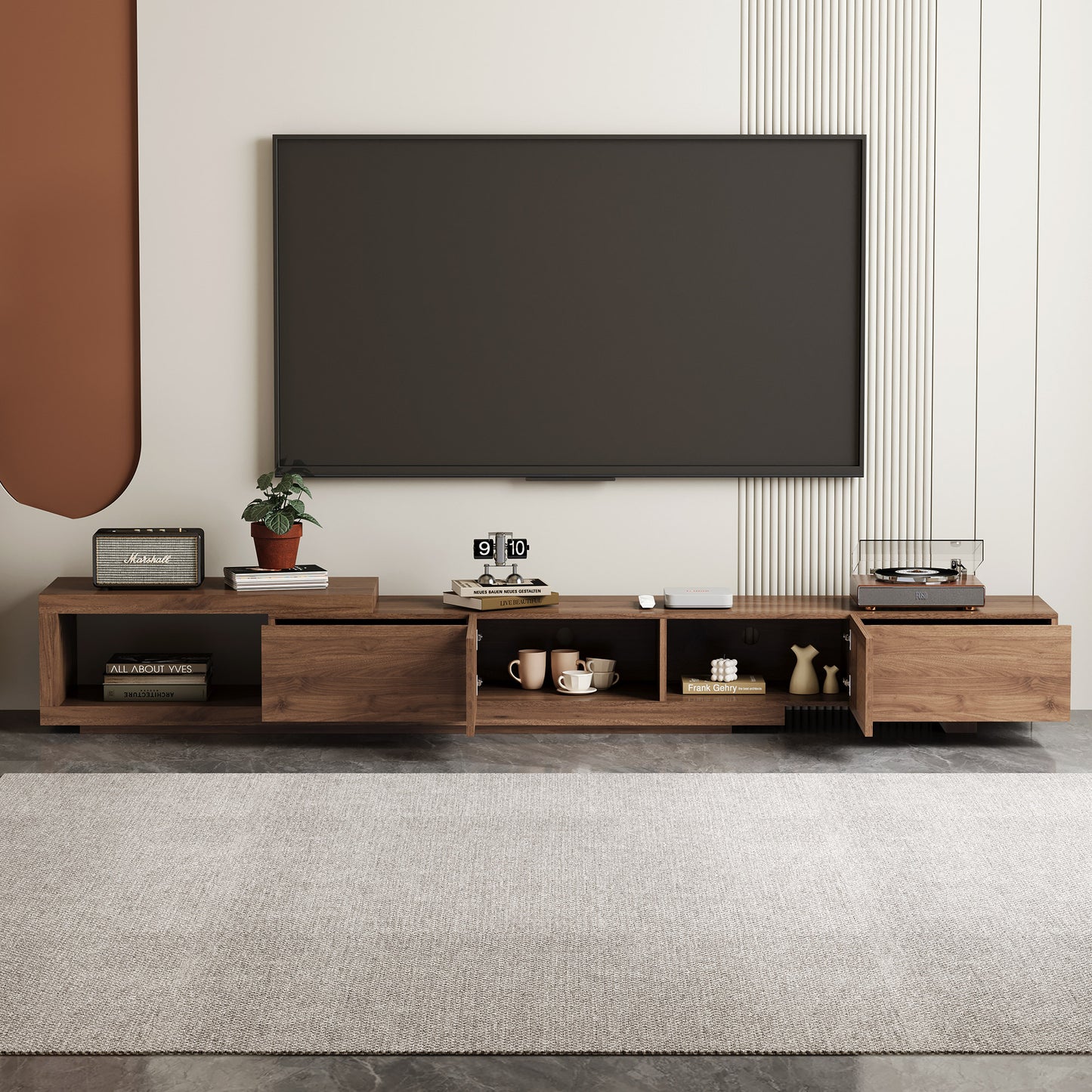 TV Stand LSDSG2M Mid-Century Modern Cable Management Scalable Design 78.54"-103"