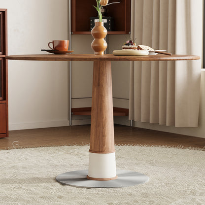 Dining Table XNSH1666 Modern Round Walnut Wood Metal Base 47.2"