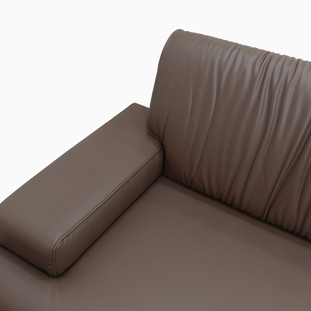 Mid-Century Modern Brown Leather Upholstered Sofa, 3 Seat Couch for Living Room