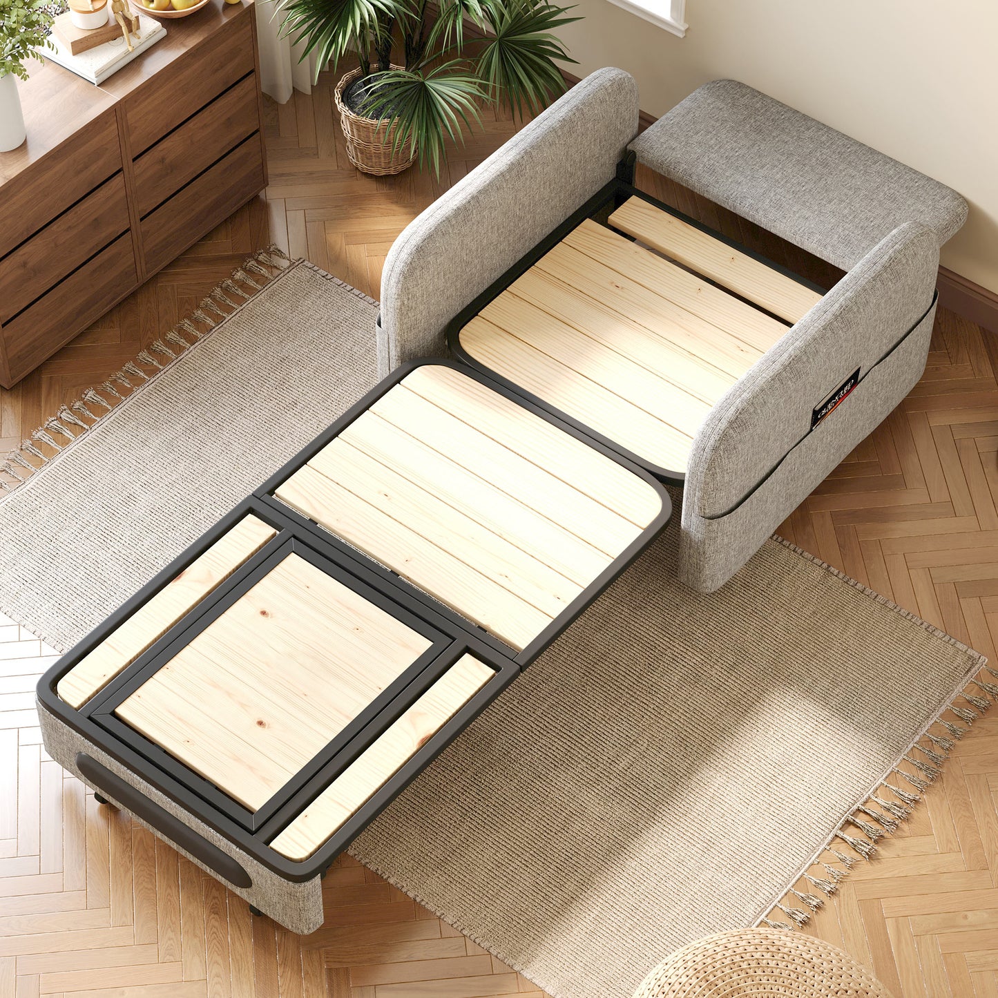 Folding sofa bed suitable for small spaces - gray/white single Japanese-style sofa bed with folding bed function, ideal for RV and studio apartments