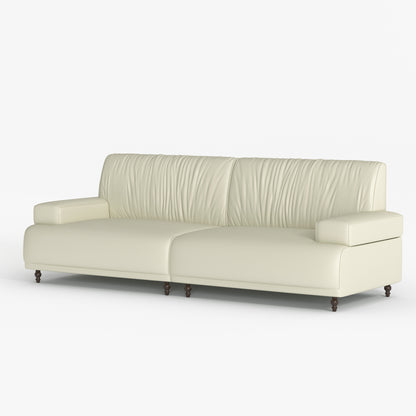 Mid-century modern style leather upholstered sofa, three-seater sofa for living room