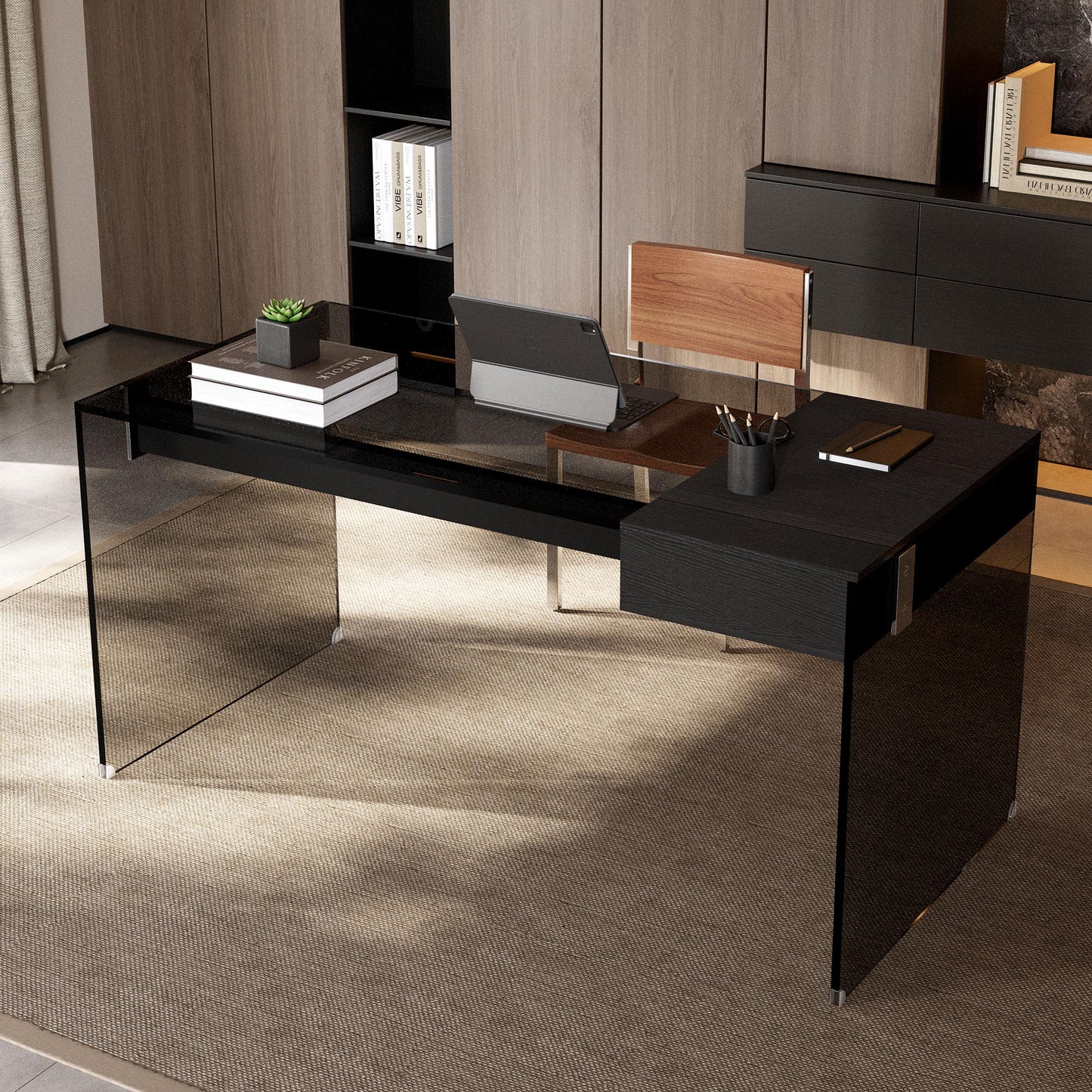 Desk MGBLSZ002 Modern Tempered Glass Generous Tabletop Space 53.14"