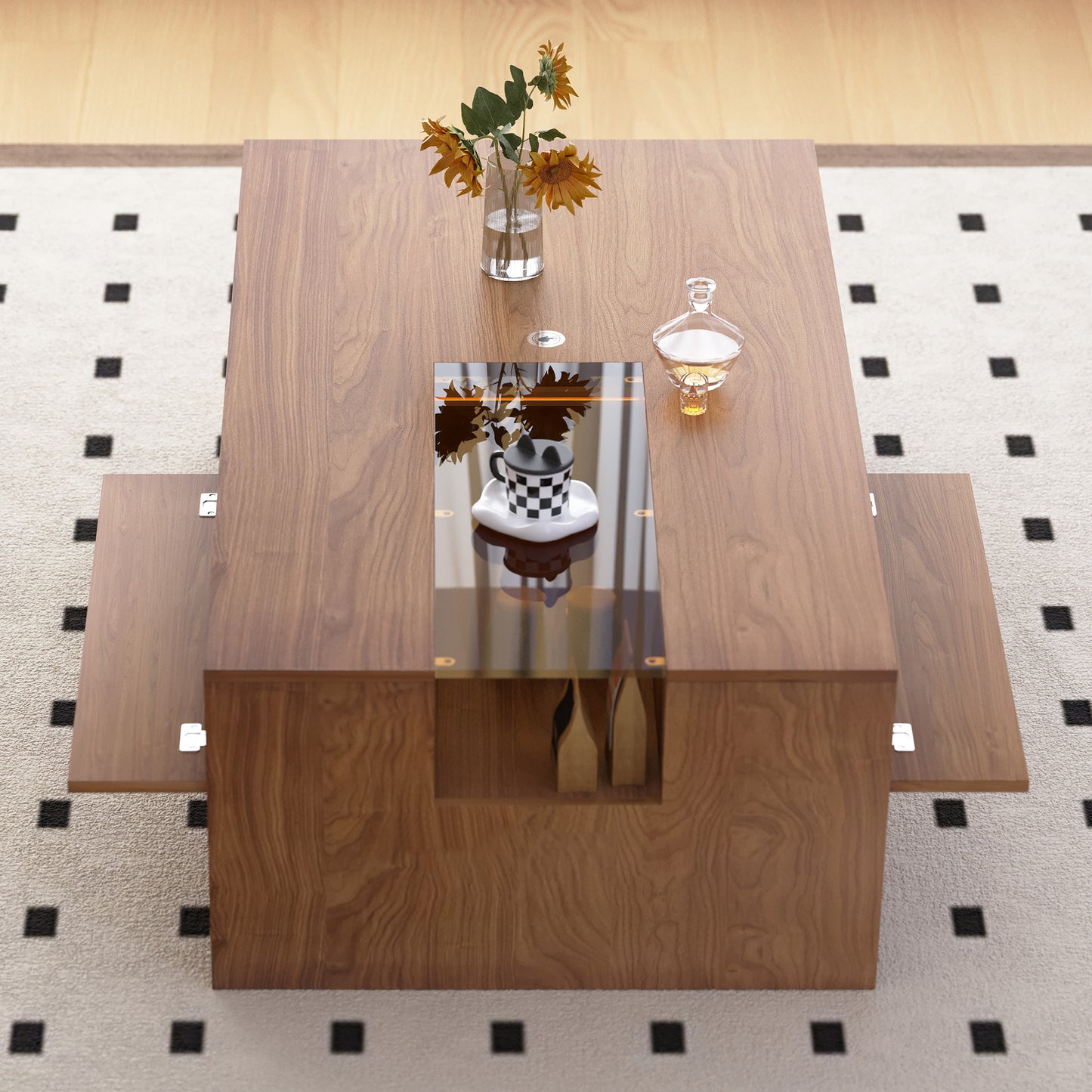 Coffee Table YKLCJ-001 Mid-Century Modern LED Lights Spacious Storage 51.18"