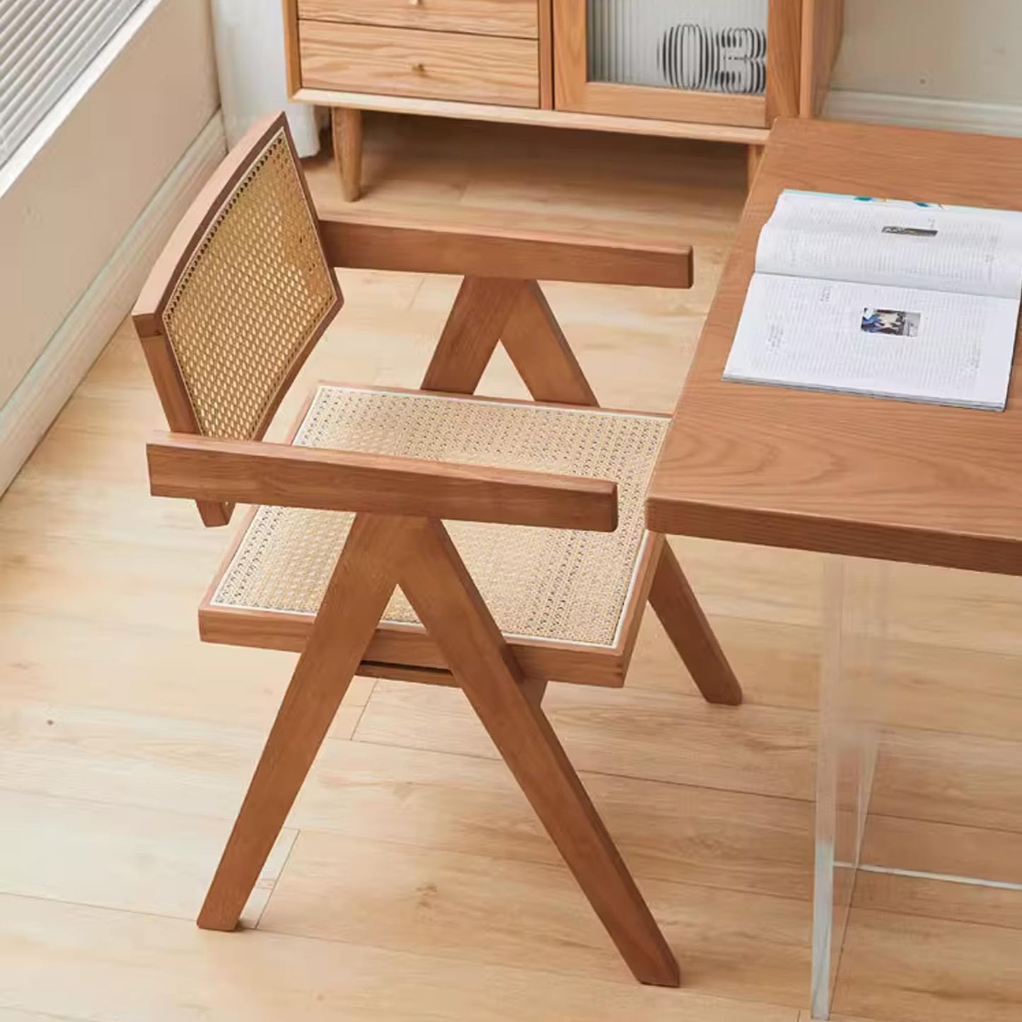 Dining Chair Mid-Century Modern Solid Wood Frame Mesh Backrest