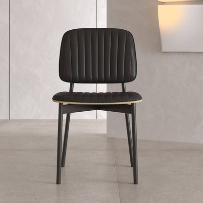 Set of 2 Modern Dining Chairs with Black Leather Seats and Metal Legs, Stylish and Comfortable for Home or Office