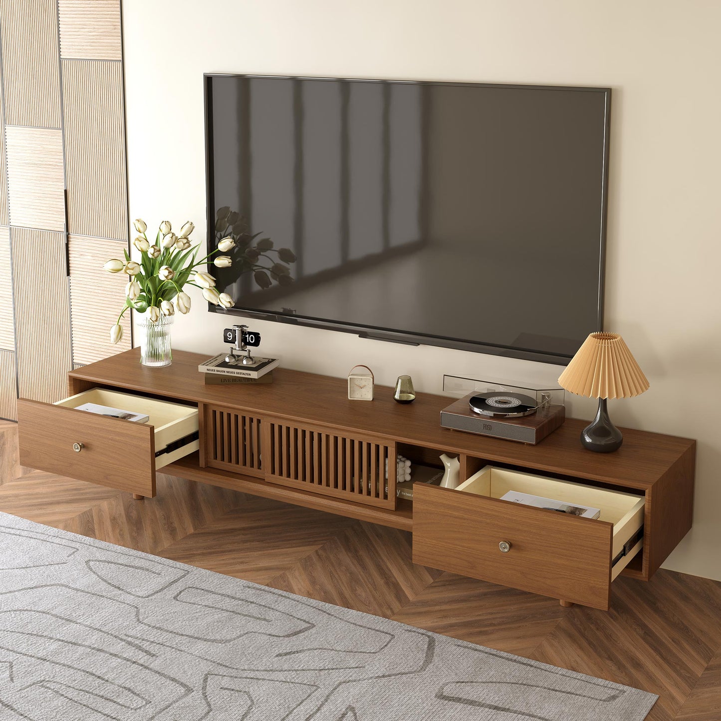 TV Stand YJJDDG818 Mid-Century Modern Spacious Storage 78.7"